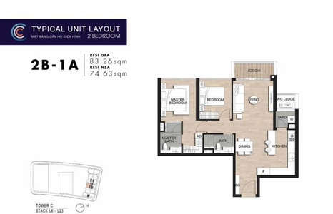 Layout căn hộ The Metropole Thủ Thiêm, Quận 2 Căn hộ The Metropole Thủ thiêm tầng 7 diện tích 83.26m2, nội thất cơ bản.