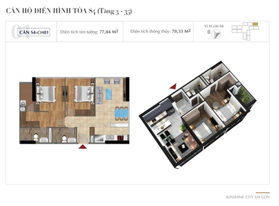 Layout căn hộ Sunshine City Saigon, Quận 7 Căn hộ Sunshine City Saigon tầng 10 diện tích 77.84m2, nội thất cơ bản.