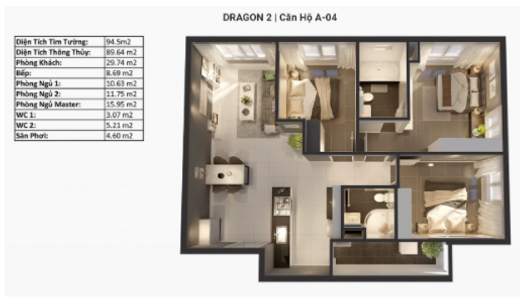 Căn hộ Topaz Elite tầng 26 có 3 phòng ngủ, bàn giao không có nội thất.