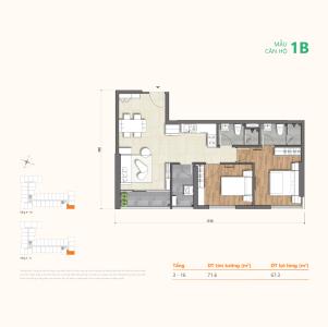 layout căn hộ Ricca Căn hộ Ricca nội thất cơ bản, thiết kế hiện đại, ban công thoáng mát.