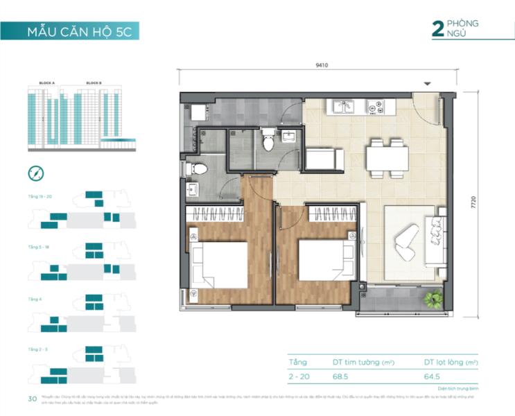Căn hộ D'Lusso - Block A nội thất cơ bản, 2 phòng ngủ.