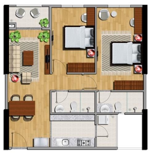 Layout City Gate, Quận 8 Căn hộ City Gate tầng trung có 2 phòng ngủ, đầy đủ nội thất.