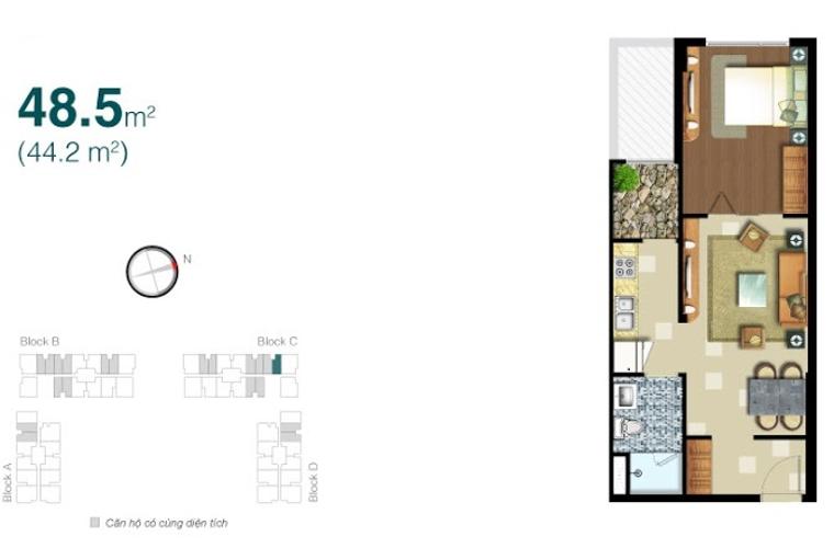 Căn hộ 1 phòng ngủ Căn hộ Lexington Residence đầy đủ nội thất diện tích 48.5m²