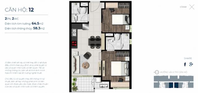 Layout Sky 89 An Gia Căn hộ Sky 89 An Gia tầng cao, ban công thoáng mát