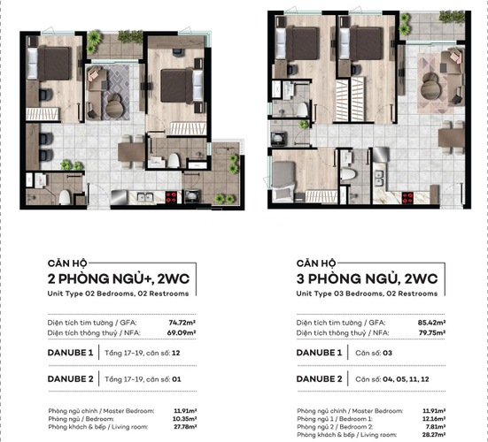  Căn hộ Westgate hướng ban công nam nội thất cơ bản diện tích 85.42m².