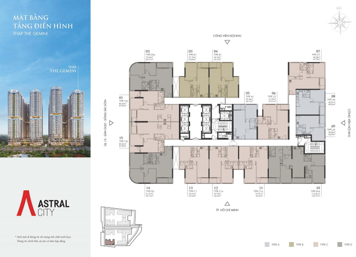  Căn hộ Astral City hướng ban công đông nam nội thất cơ bản diện tích 67.04m².