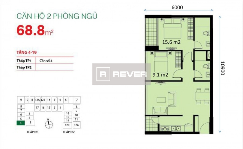  Căn hộThe Botanica thiết kế 2 phòng ngủ, nội thất cơ bản.