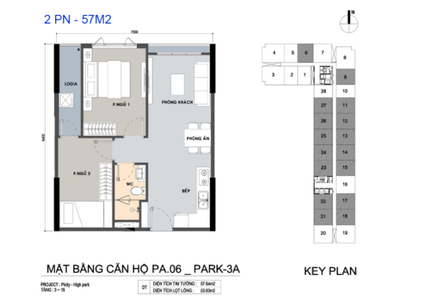  Căn hộ Picity High Park hướng ban công nam không có nội thất diện tích 57.64m²