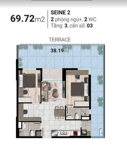  Căn hộ Westgate hướng ban công đông nam không có nội thất diện tích 69.72m².