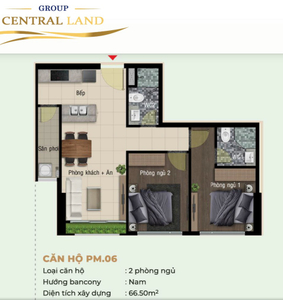 Căn hộ Happy One Thạnh Lộc hướng ban công nam không có nội thất diện tích 66.5m²