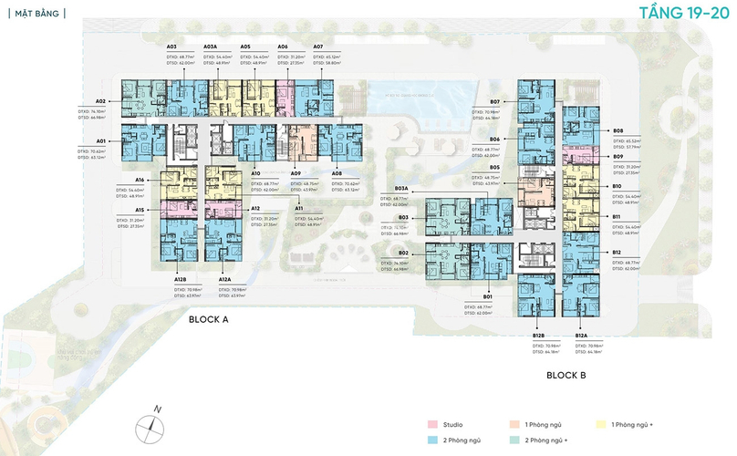  Căn hộ D-Aqua hướng ban công tây nội thất cơ bản diện tích 68.77m².