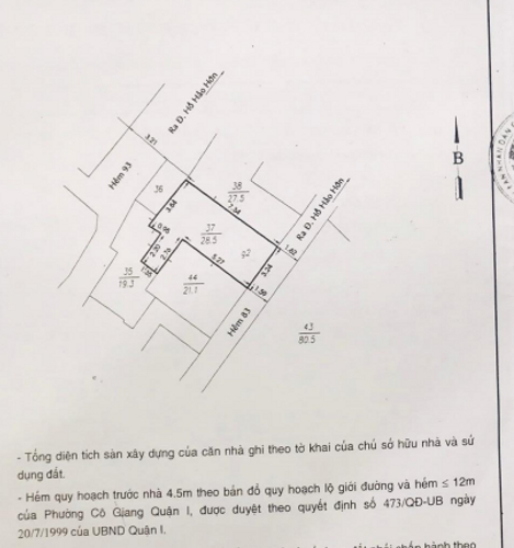 Bản vẽ nhà phố Quận 1 Bán nhà phố hẻm đường Hồ Hảo Hớn, phường Cô Giang, quận 1, diện tích đất 28.5m2, diện tích dử dụng 50m2
