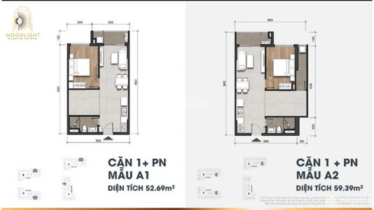 Căn hộ Moonlight Centre Point hướng ban công nam nội thất cơ bản diện tích 52.69m²