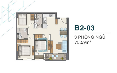 Căn hộ Q7 Boulevard tầng 22 có 3 phòng ngủ, nội thất cơ bản.