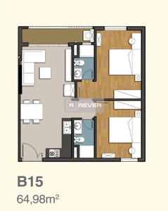  Căn hộ 9 View Apartment nội thất cơ bản diện tích 64.98m².