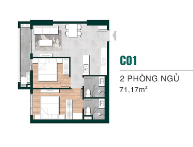 Căn hộ Lavita Thuận An hướng ban công tây nam không có nội thất diện tích 71.17m².