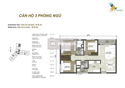  Căn hộ D-Homme không có nội thất diện tích 89.95m².