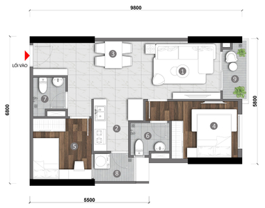Layout căn hộ Opal Skyline Căn hộ Opal Skyline hướng ban công đông bắc không có nội thất diện tích 60.64m²