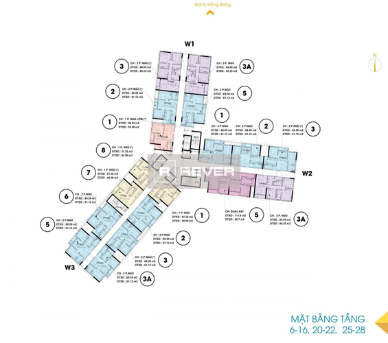  Căn hộ D-Homme không có nội thất diện tích 69.59m².