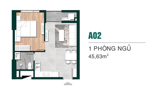  Căn hộ Lavita Thuận An hướng ban công tây bắc không có nội thất diện tích 45.63m²