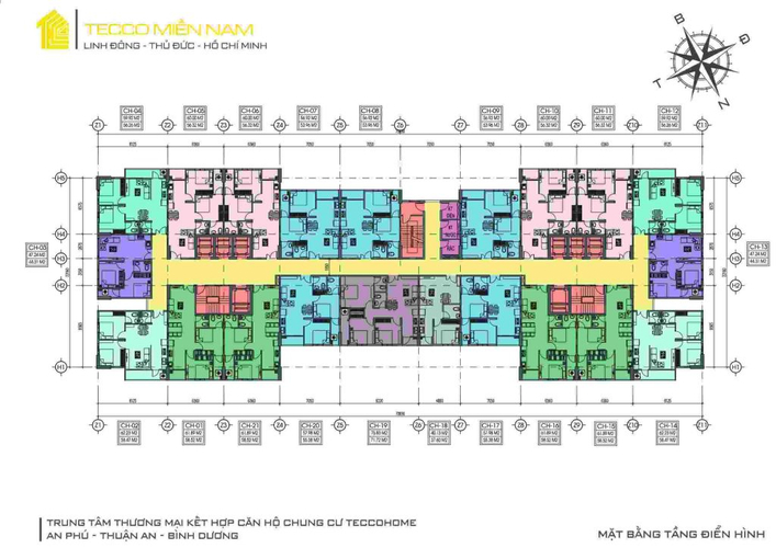  Căn hộ Tecco Home hướng ban công tây nam nội thất cơ bản diện tích 40.13m²