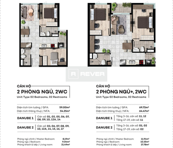layout căn hộ WestGate Căn hộ Westgate hướng ban công nam không có nội thất diện tích 59m²