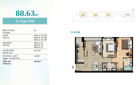  Căn hộ Green Valley hướng ban công đông bắc đầy đủ nội thất diện tích 88.63m²