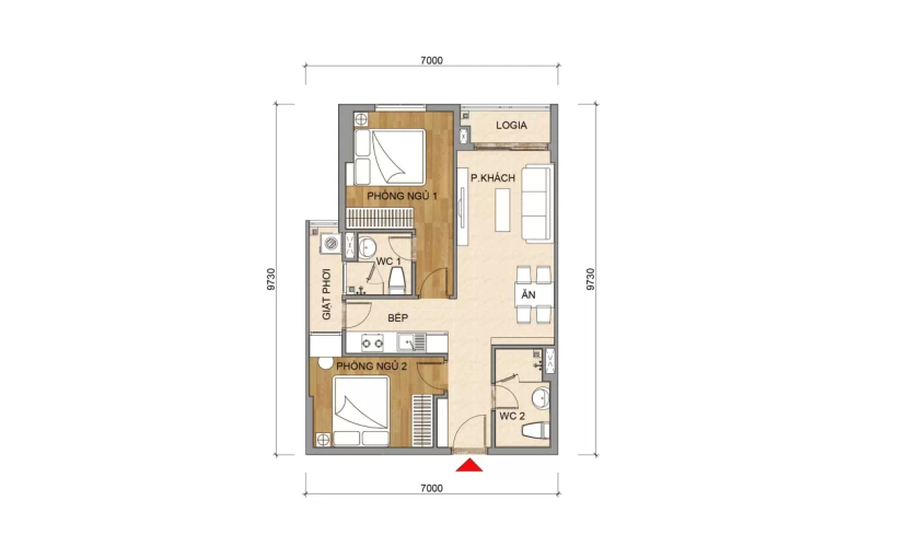  Căn hộ Tecco Felice Homes hướng ban công tây bắc nội thất cơ bản diện tích 65.2m²