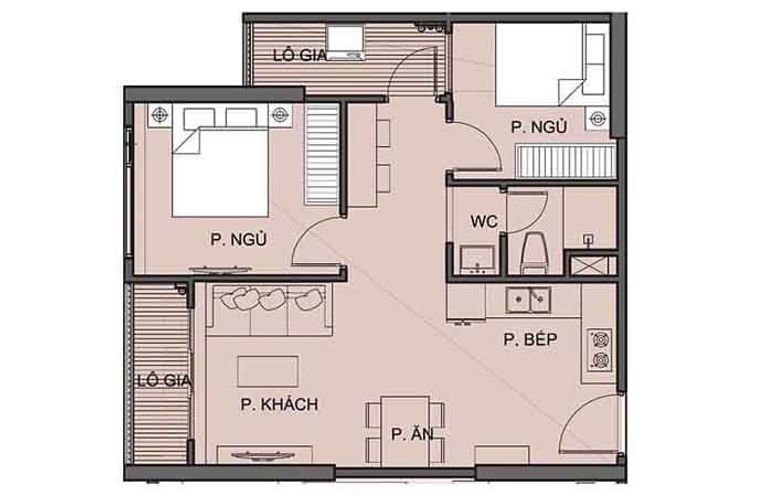 Căn hộ Vinhomes Grand Park hướng ban công tây bắc không có nội thất diện tích 61.4m²
