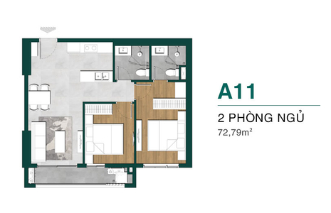  Căn hộ Lavita Thuận An hướng ban công đông nam không có nội thất diện tích 72.79m²