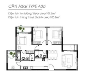 Căn hộ Diamond Alnata, Quận Tân Phú Căn hộ Diamond Alnata tầng 6 thiết kế 3 phòng ngủ, không có nội thất.