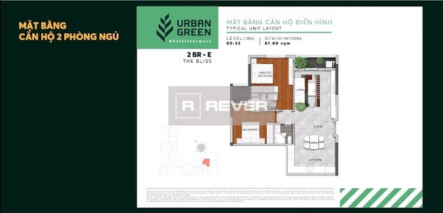 Căn hộ Urban Green, Thủ Đức Căn hộ Urban Green diện tích 76.4m2, không có nội thất.