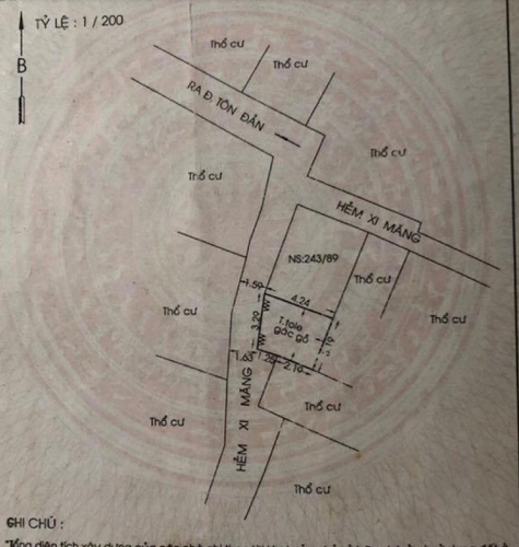 Bản vẽ Bán nhà hẻm 2 tầng đường Tôn Đản, quận 4, diện tích đất 12.2m2, sổ hồng pháp lý đầy đủ, không nội thất.