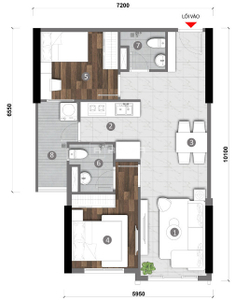  Căn hộ Opal Skyline hướng ban công nam nội thất cơ bản diện tích 64.32m².