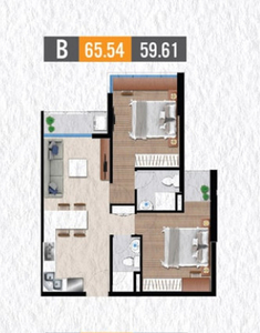 Mặt bằng căn hộ The Western Capital quận 6 Căn hộ The Western Capital hướng ban công bắc không có nội thất diện tích 65m²