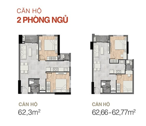 layout căn hộ New Galaxy Căn hộ New Galaxy hướng ban công đông nam không có nội thất diện tích 62.3m²