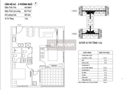  Căn hộ Dream Home Riverside diện tích 64.68m2 rộng thoáng.