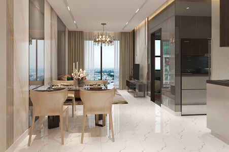 nhà mẫu căn hộ Opal Skyline Căn hộ Opal Skyline tầng 26 diện tích 60.64m2, không nội thất.