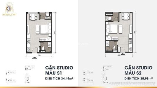  Căn hộ Studio Moonlight Centre Point hướng ban công nam nội thất cơ bản diện tích 34.49m²