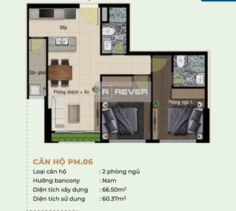 Căn hộ Happy One Thạnh Lộc hướng ban công nam không có nội thất diện tích 66.5m²