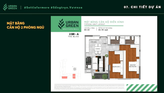 Căn hộ Urban Green không có nội thất diện tích 83.7m²