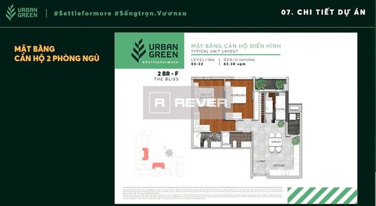  Căn hộ Urban Green diện tích 49.7m2, không gian rộng thoáng.