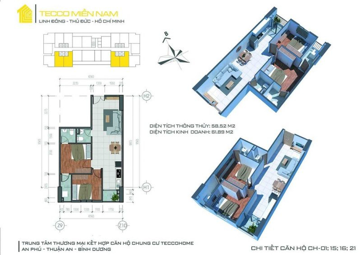 layout căn hộ Tecco Home Căn hộ Tecco Home tầng 8 có 2 phòng ngủ, không có nội thất.