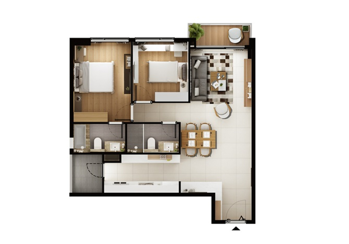  Căn hộ Rivera Park Sài Gòn tầng 6 có 2 phòng ngủ, nội thất cơ bản.