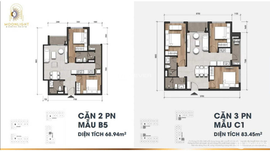  Căn hộ Moonlight Centre Point hướng ban công bắc nội thất cơ bản diện tích 83.45m²