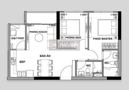  Căn hộ The Rivana diện tích 71m2, thiết kế 2 phòng ngủ.