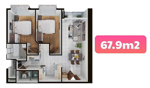 Căn hộ Terra Mia nội thất cơ bản diện tích 67.9m²