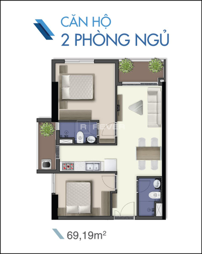  Căn hộ Q7 Saigon Riverside hướng ban công tây nam không có nội thất diện tích 62.9m²