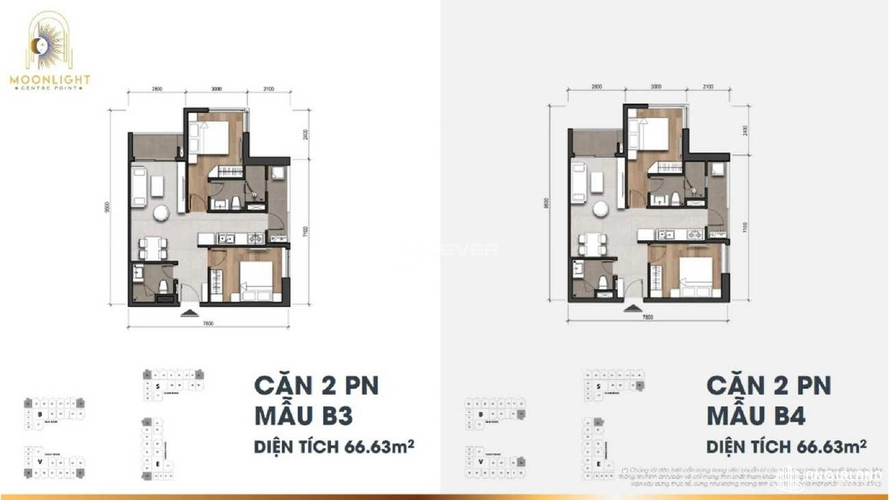  Căn hộ Moonlight Centre Point hướng ban công nam nội thất cơ bản diện tích 65.7m²