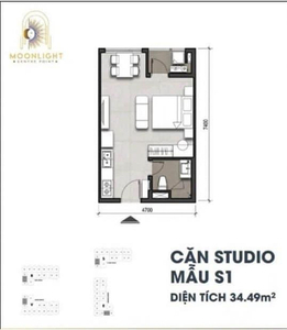 Căn hộ Studio Moonlight Centre Point hướng ban công tây nam không có nội thất diện tích 34.49m²